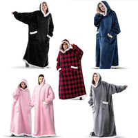 180cm Super Long Flannel Blanket Pyjamas with Sleeves Winter Hoodies Sweatshirt Women Men Pullover Fleece Giant Oversized Outdoo
