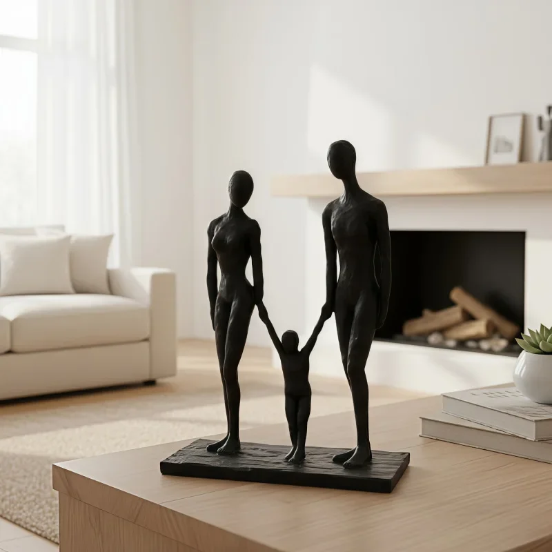 Modern Resin Family Sculpture Abstract Parents and Child Statue Minimalist Home Decor Black Figurine Gift Ornament Indoor Crafts