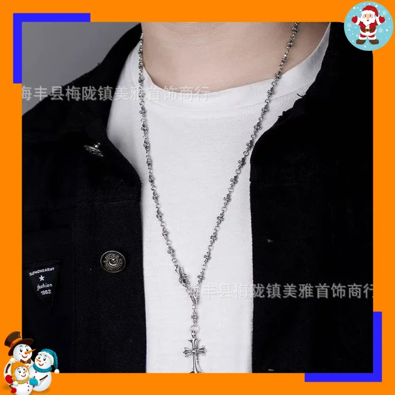 New Tide Brand Classic Cross Pendant, Telescopic Necklace Jewelry, Men's and Women's Sweater Chain