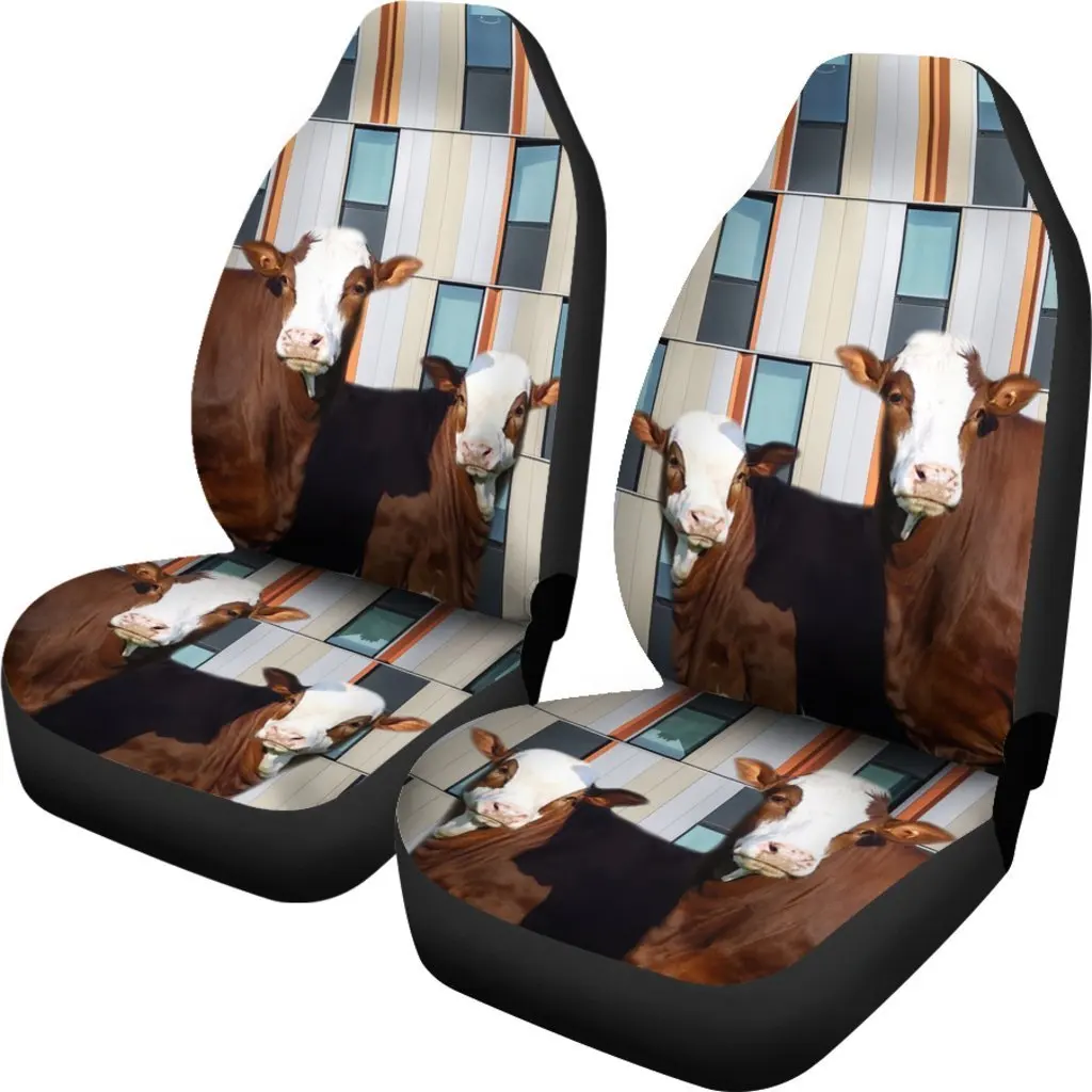 Simmental Cattle (Cow) Print Car Seat Covers Set 2 Pc, Car Accessories Seat Cover