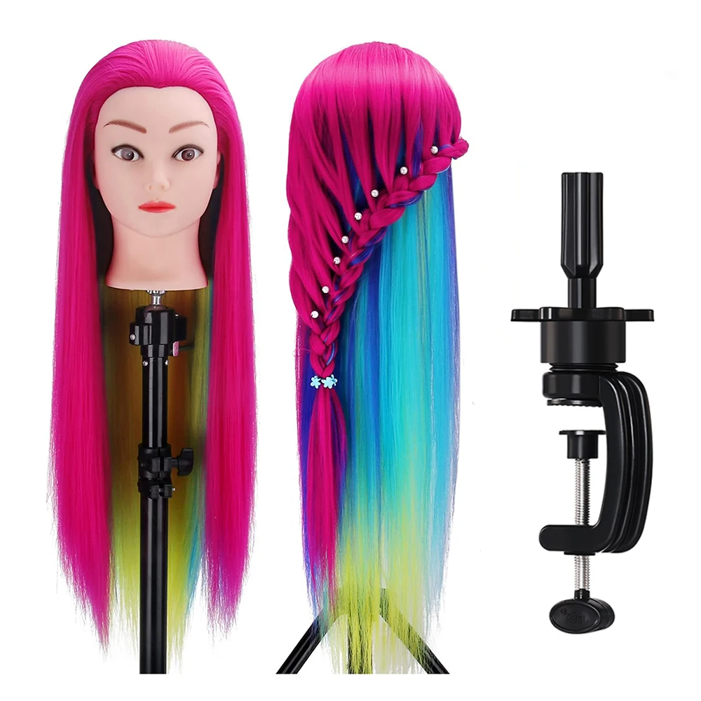 Colorful Hair Mannequin Manikin Head Cosmetology Doll Head Practice Styling Hairdressing Training Braiding Heads with Stand