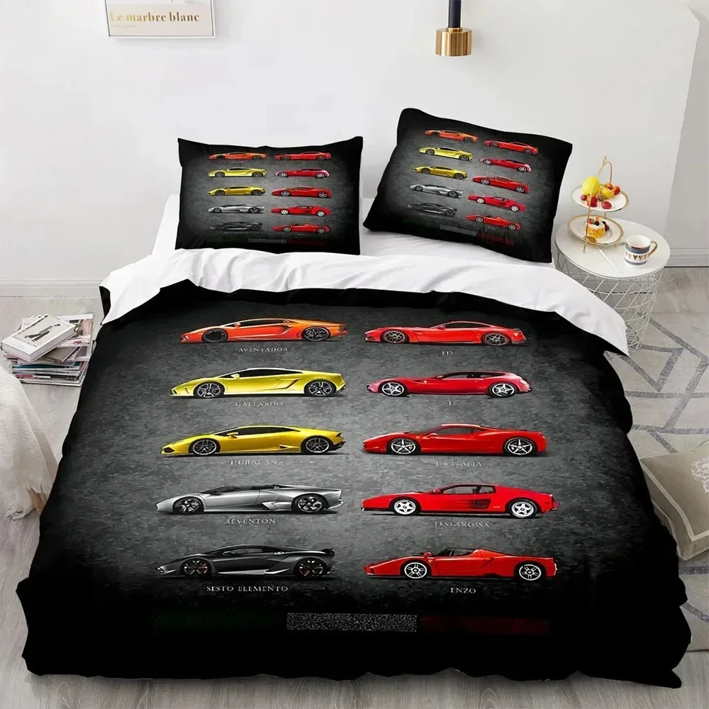 

Luxury New 3D Print Sports Car King Queen Duvet Cover Cool Colorful Supercar Pattern Bedding Se Race Car Polyester Quilt Cover