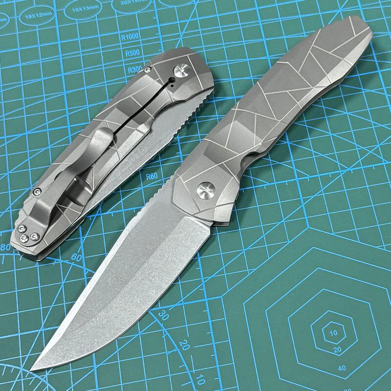 

Lism Store Spy-C199TIP Folding Knife 3.74" S90V Stonewashed Plain Blade, TC4 Handles - C199