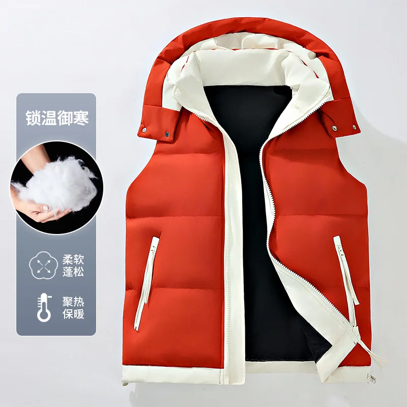 

Mens Work Puffer Vest Removable Hooded Sleeveless Down Jacket Male Multi-pocket Windproof Thermal Vests for Men Anti-wind Vest