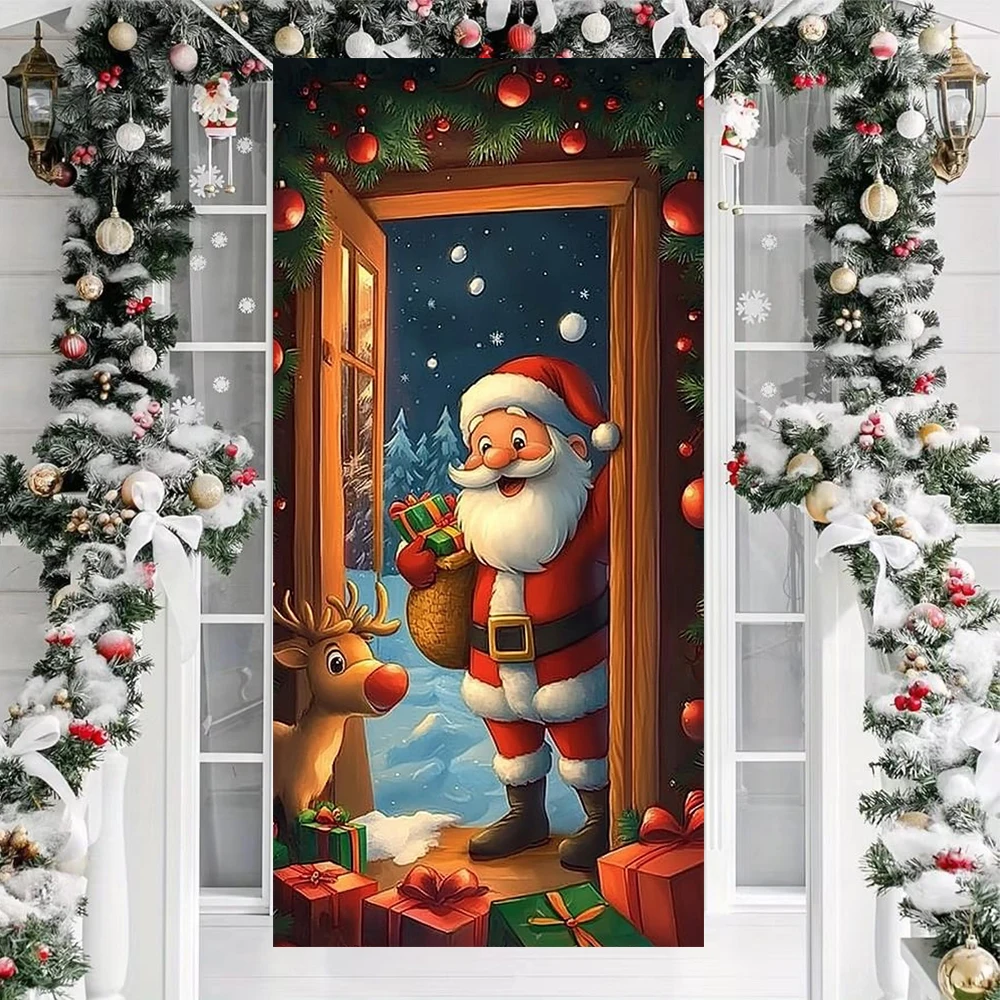 Christmas Cartoon Santa Elk Hanging Flag Porch Door Banner Christmas Decorations For Home Ornaments Xmas Gifts New Year Decor