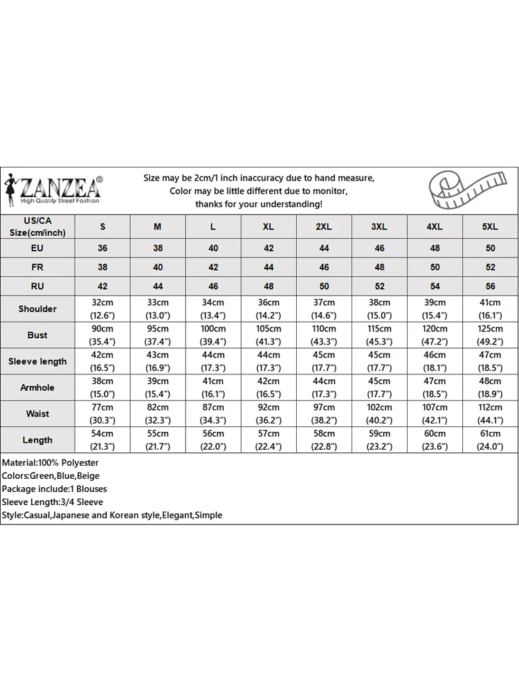 ZANZEA Tuniche da donna Camicette vintage con scollo a V Camicette eleganti in tinta unita 2025 Estate Casual Manica a sbuffo a 3/4 Blusas oversize