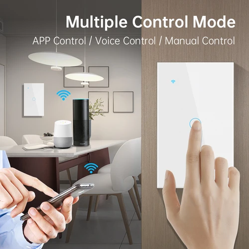 Imagen 2 del producto Tuya Wifi inteligente interruptor de escalera 1 Gang 2 vías EE. UU. Panel de cristal táctil escalera Cruz multiinterruptores de luz Control de voz Alexa Google Home