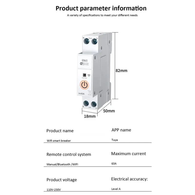 ABRW-Tuya Wifi Smart Circuit Breaker Power Metering Din Rail Remote Control Smart Home Kwh Metering Monitoring Timer Relay