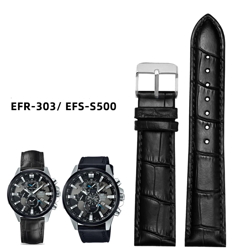 For Casio Leather Watch Strap EFR-303L EQB-501 EFS-S500 EFR-303 Business Series Bracelet Watchband Black Brown 20mm 22mm