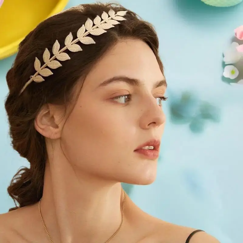 New Retro Gold Color Leaf Headband Headpiece Crown Tiara Headdress Goddess Greek Head Jewelry Bride Wedding Hair Accessories