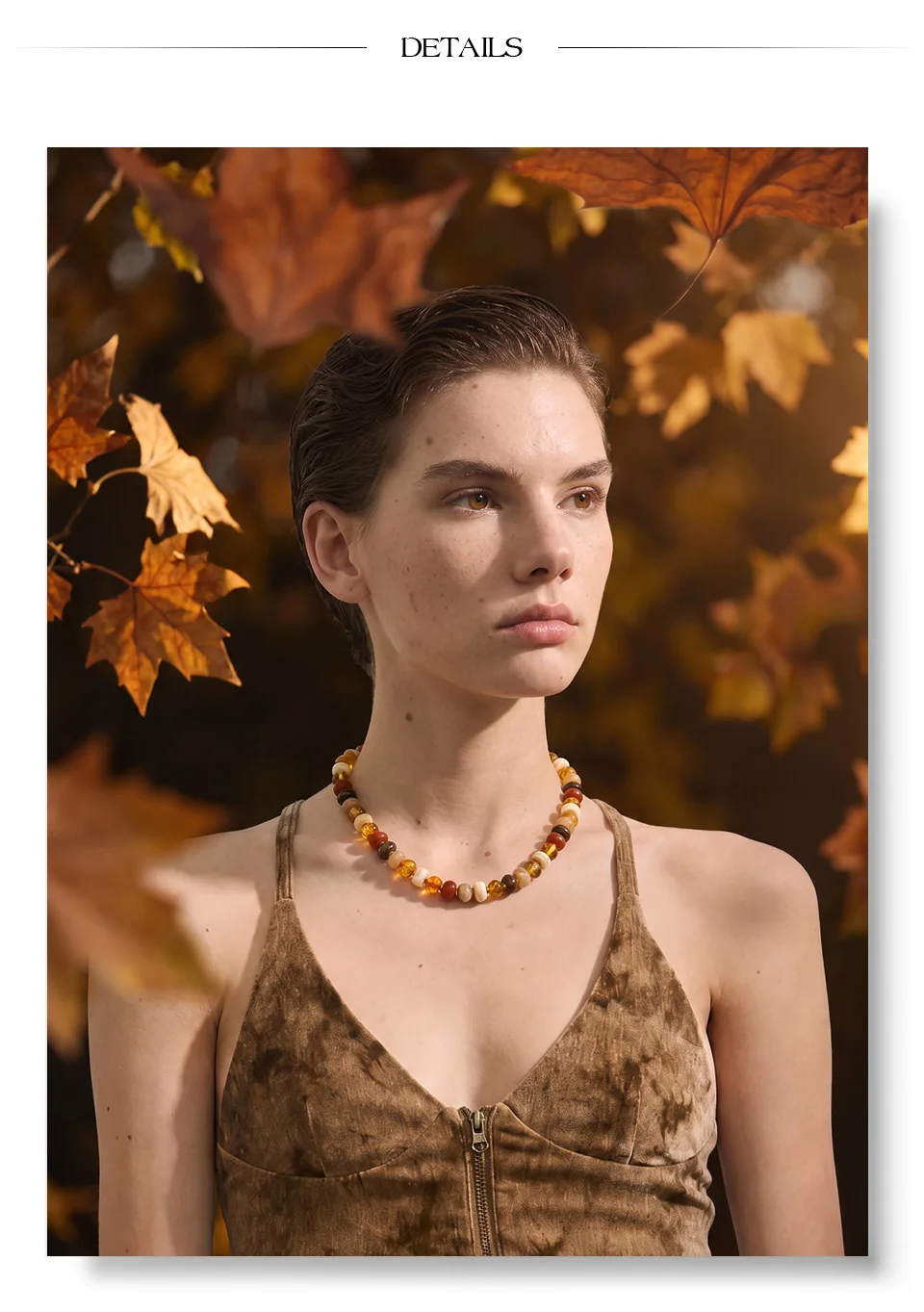 Yhpup Bunte Harzperlenkette Handgefertigte Halskette Wasserdicht Edelstahl Exquisiter Modeschmuck für Herbst und Winter – Detail 4