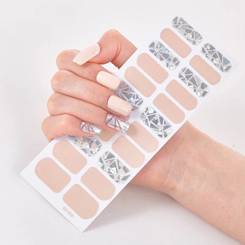 14/16/22 tips Fashionable Blue Diamonds Full Nail Art Stickers Collection Manicure DIY Nail Strips Wraps Nail Decor 3D Nail Stic