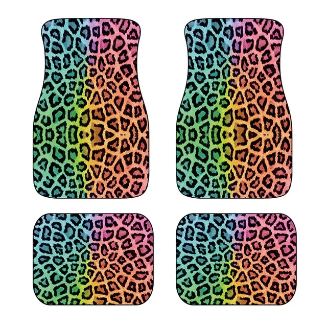 Universal Fit Front/Rear 4 Piece Full Set Brown Leopard Print Custom Design Carpet Car SUV Truck Floor Mats Doormat