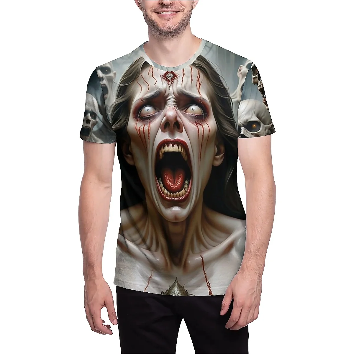 

LIASOSO Skull Theme Halloween Short Sleeve T-Shirt | 3D Scary Print | Unisex, Ideal for Daily & Festive Use