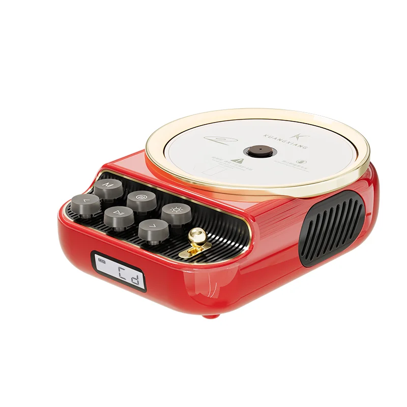 مشغل أقراص مضغوطة بنظام موسيقى 4 في 1 محمول من Kuang Xiang مع مكبر صوت بلوتوث وراديو FM وصمام ثنائي باعث للضوء وإضاءة ليلية