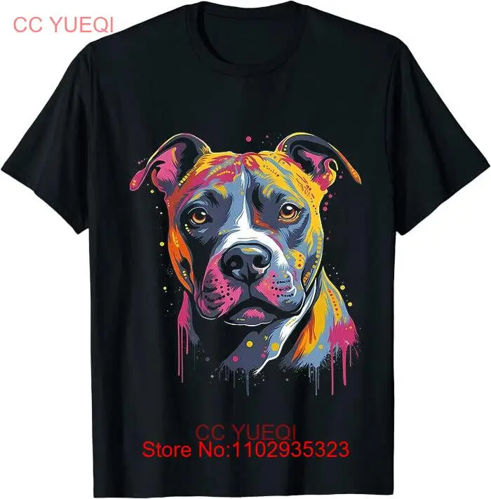 Colorful American Staffordshire Terrier Amstaff Art Dog Face T-Shirt Size M-4XL