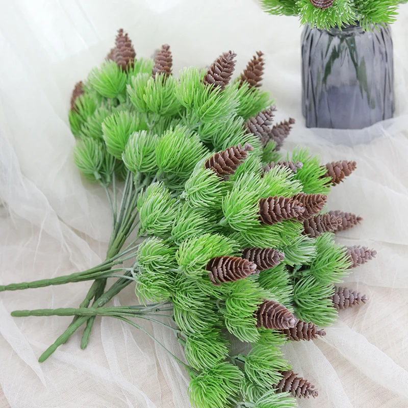 Cheap 7 Heads Artificial Plant Pinecone Water Grass Plastic Christmas Home Decoration Photography Props Indoor Garden Fake Plant