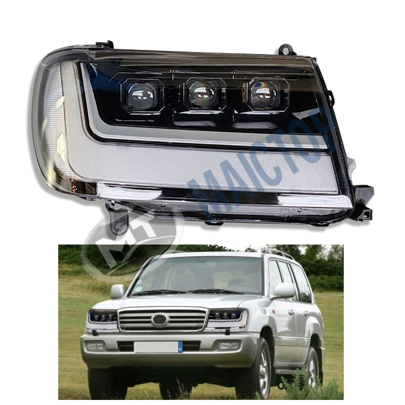 McTop ออกแบบใหม่คุณภาพสูงรถอุปกรณ์เสริม facelift led 3 เลนส์ไฟหน้าไฟหน้าสําหรับ land cruiser100 lc100 fj100