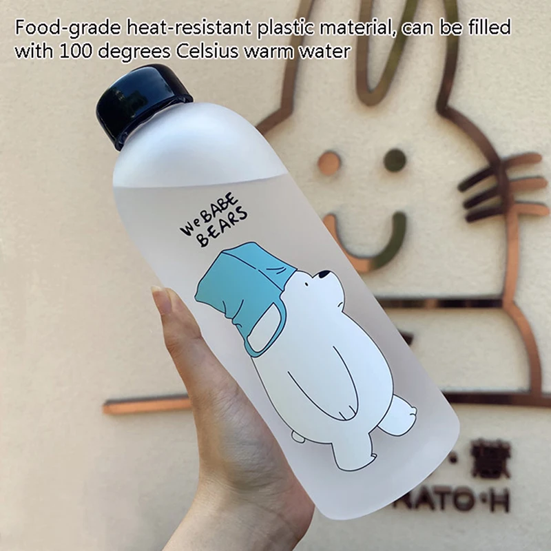 1000Ml Water Fles Panda Cup Transparante Cartoon Water Fles Drinkware Frosted Cup Lekvrije