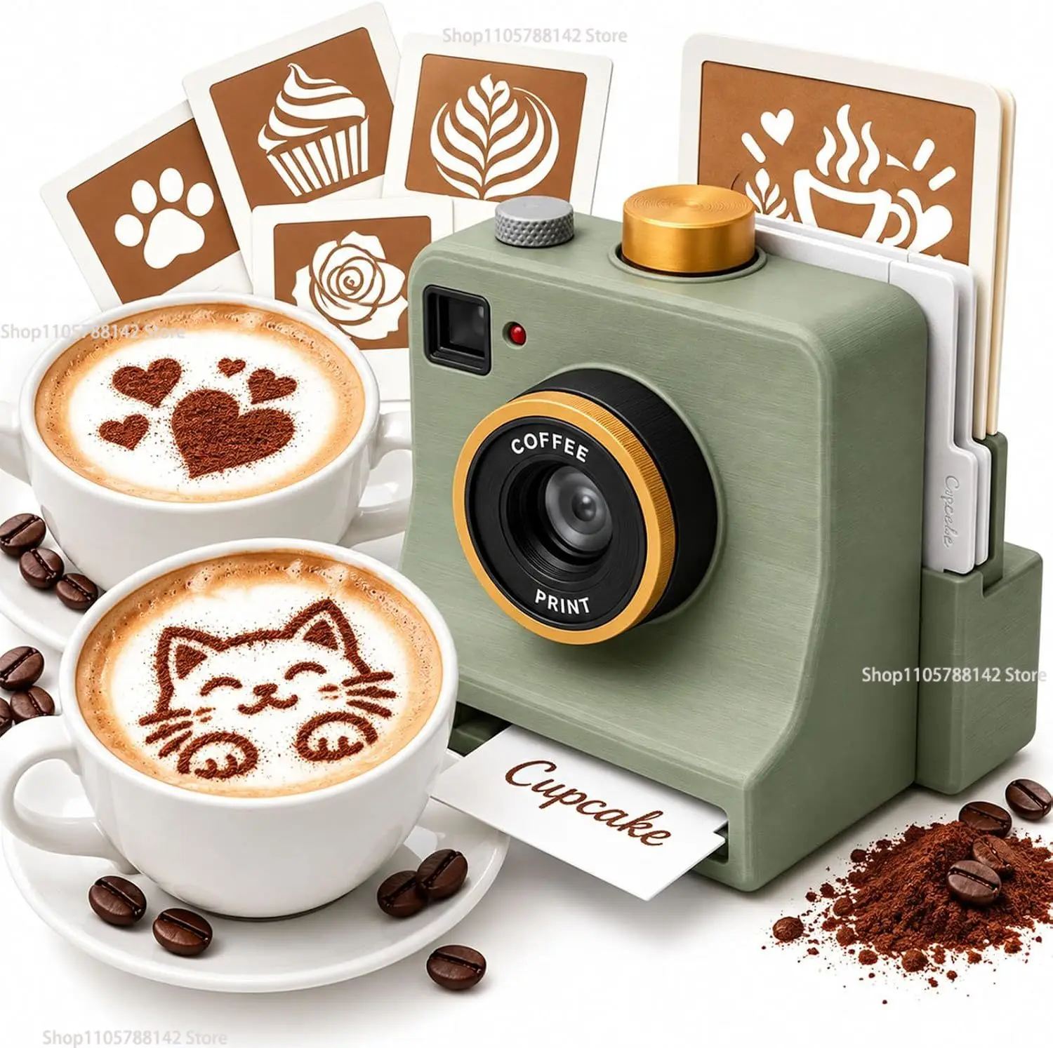 3D Printed Latte Art Camera,Coffee Ornaments One-Touch Latte art Camera for Cappuccino,Cocoa,Hot Chocolate