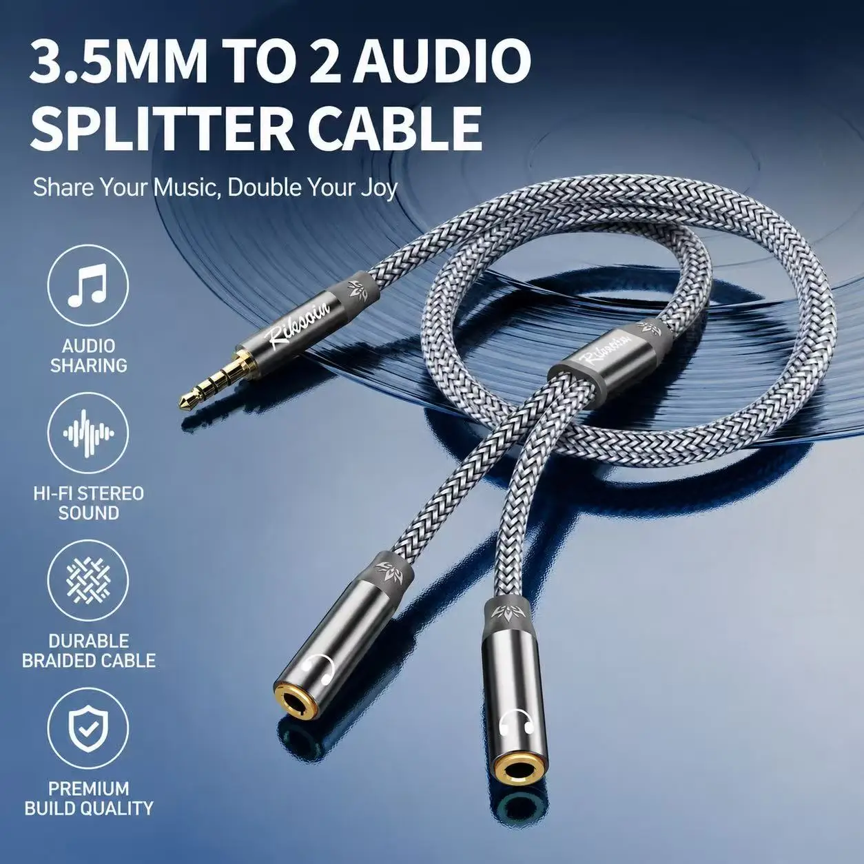 Riksoin 3.5mm Audio Splitter Cable, Male to Dual Female Headphone Jack Adapter for Couples, Music Sharing, Phone, Tablet, Laptop