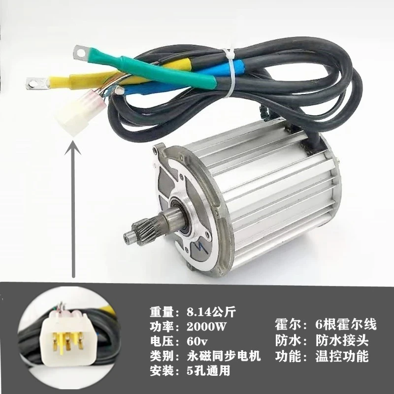 2000W Permanent Magnet Synchronous Motor EV BLDC Motor High Torque Electric Vehicle Engine 48V 72V Waterproof Aluminum Alloy