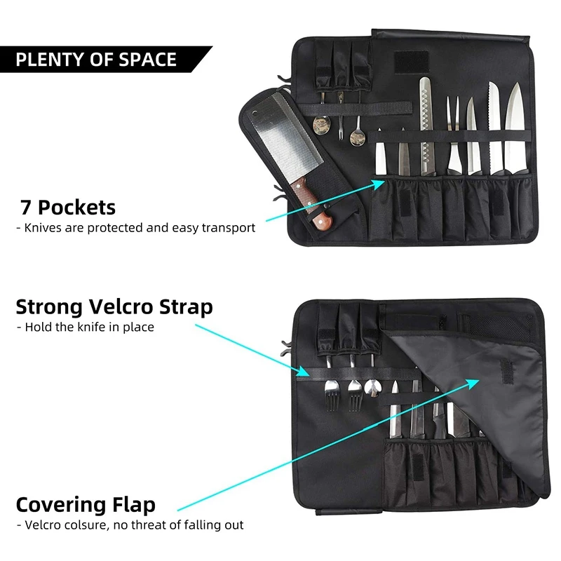 

WESSLECO Chef Knife Bag Roll Bag Carry Case Bag Kitchen Cooking Portable Durable Storage Pockets