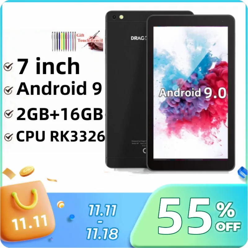 2024 New RAM 2GB DDR3+16GB 7 INCH DTM7 Android 9.0 Tablet For Kids Quad Core 1024 x 600 IPS Screen WIFI Quad Core Dual Camera