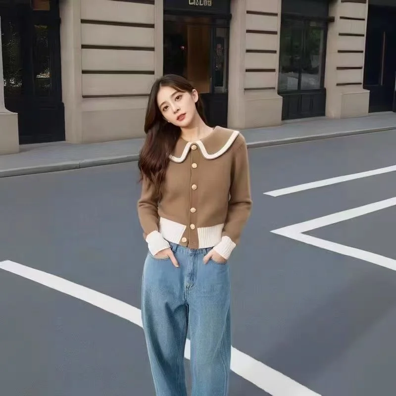 Nuovo maglione cardigan corto moda autunnale di alta qualità da donna manica lunga maglieria casual top maglione lavorato a maglia casual femminile