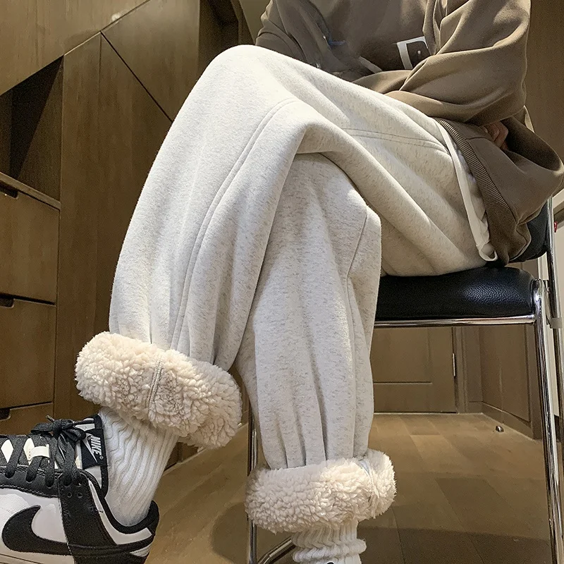 

Мужские брюки из овечьей шерсти, утепленные, осенне-зимние, теплые, с манжетами, спортивные, повседневные, свободного кроя, молодежные, немнущиеся