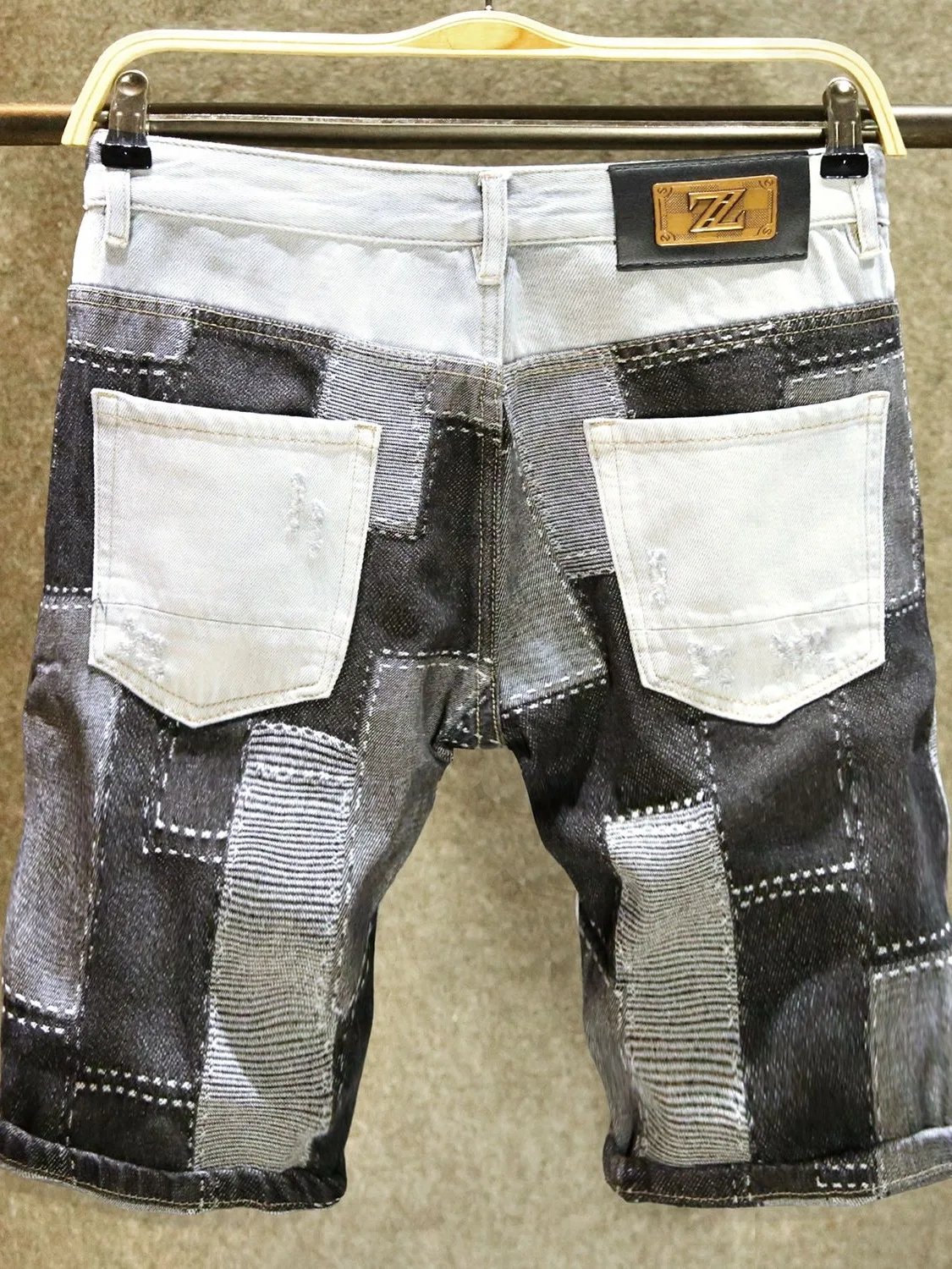 Color Block Shorts Men's Summer Thin Fashion Brand Patchwork Denim Five-Point Street Style Trendy Mid-Pants Casual Straight Leg