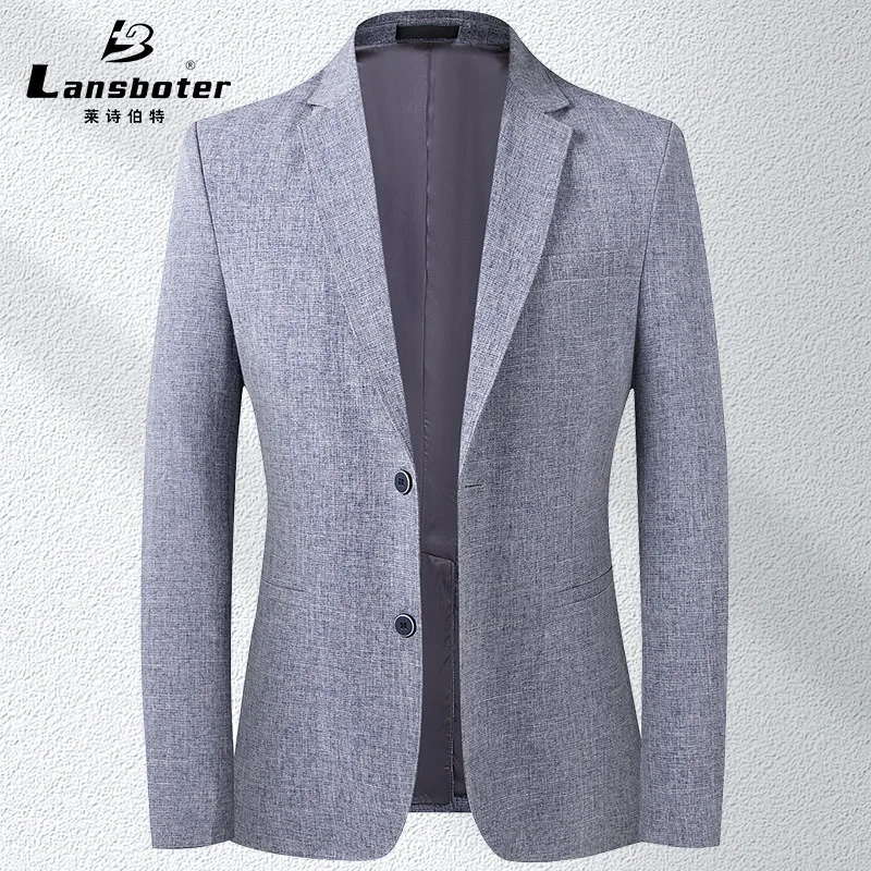 Lansboter Blue Men Suit Linen Suit Spring Summer Breathable Korean Version Split Small Jacket Cotton Coat Men