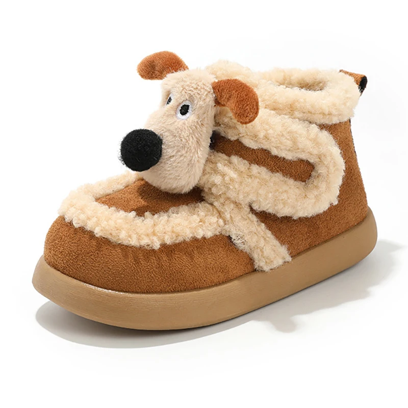 

Winter Toddler Girls Boots Cartoon Dog Design Fleece Lined Warm Cotton Shoes Soft Sole Anti-slip Ankle Boots for Baby Girls