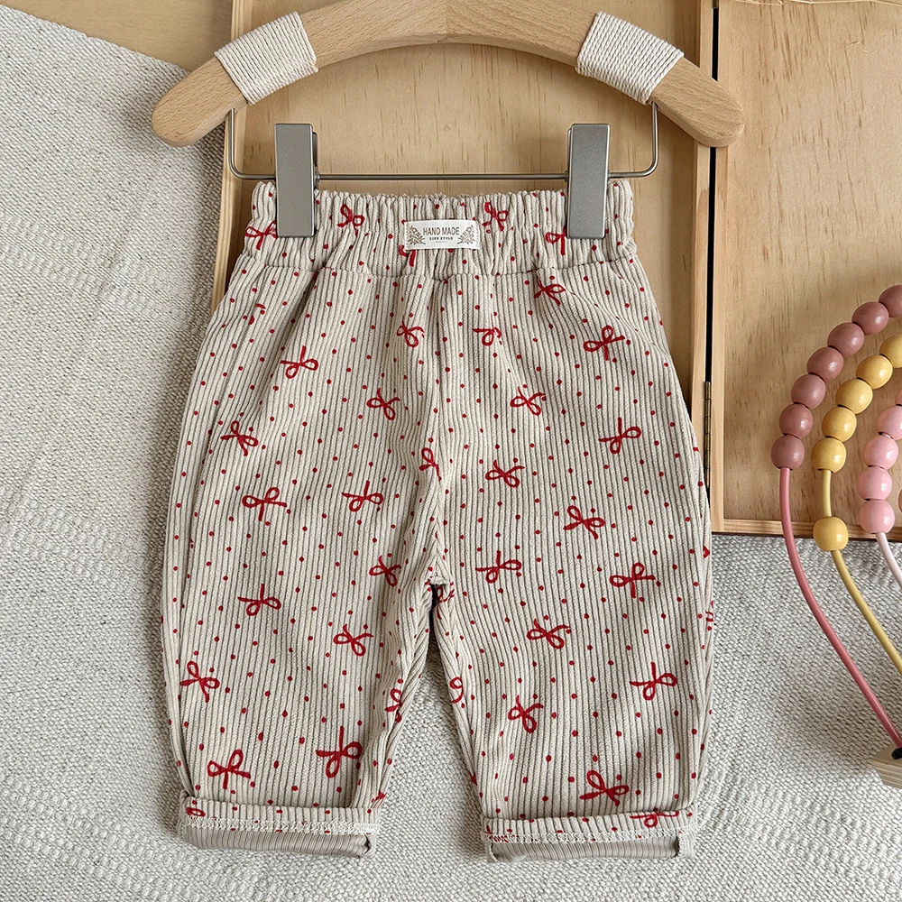 MILANCEL Babyhosen 6M-3T Baby Jungenhosen Niedliche Schleifen-Punkte Kleinkind Freizeithosen Herbst Cordhosen für Babymädchen – Detail 21