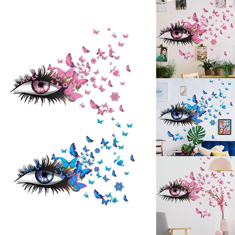 

Creative Beautiful Girl Eyes Wall Sticker Flying Butterfly Wall Decals Girl Long Eyelashes For Couple Lovers Bedroom Decoration