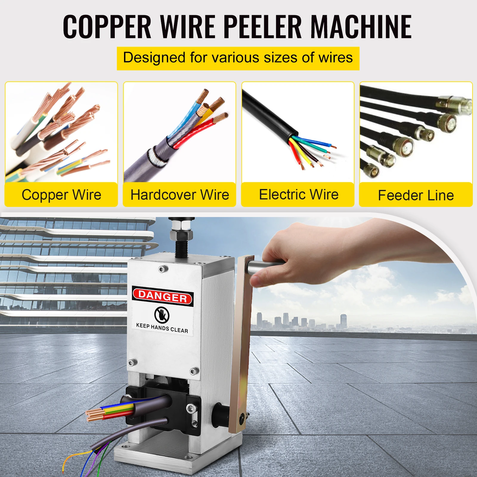 VEVOR Manual Wire Stripping Machine 0.06-0.98 inch, Wire Stripper Machine w/Hand Crank Portable, for Scrap Copper Recycling