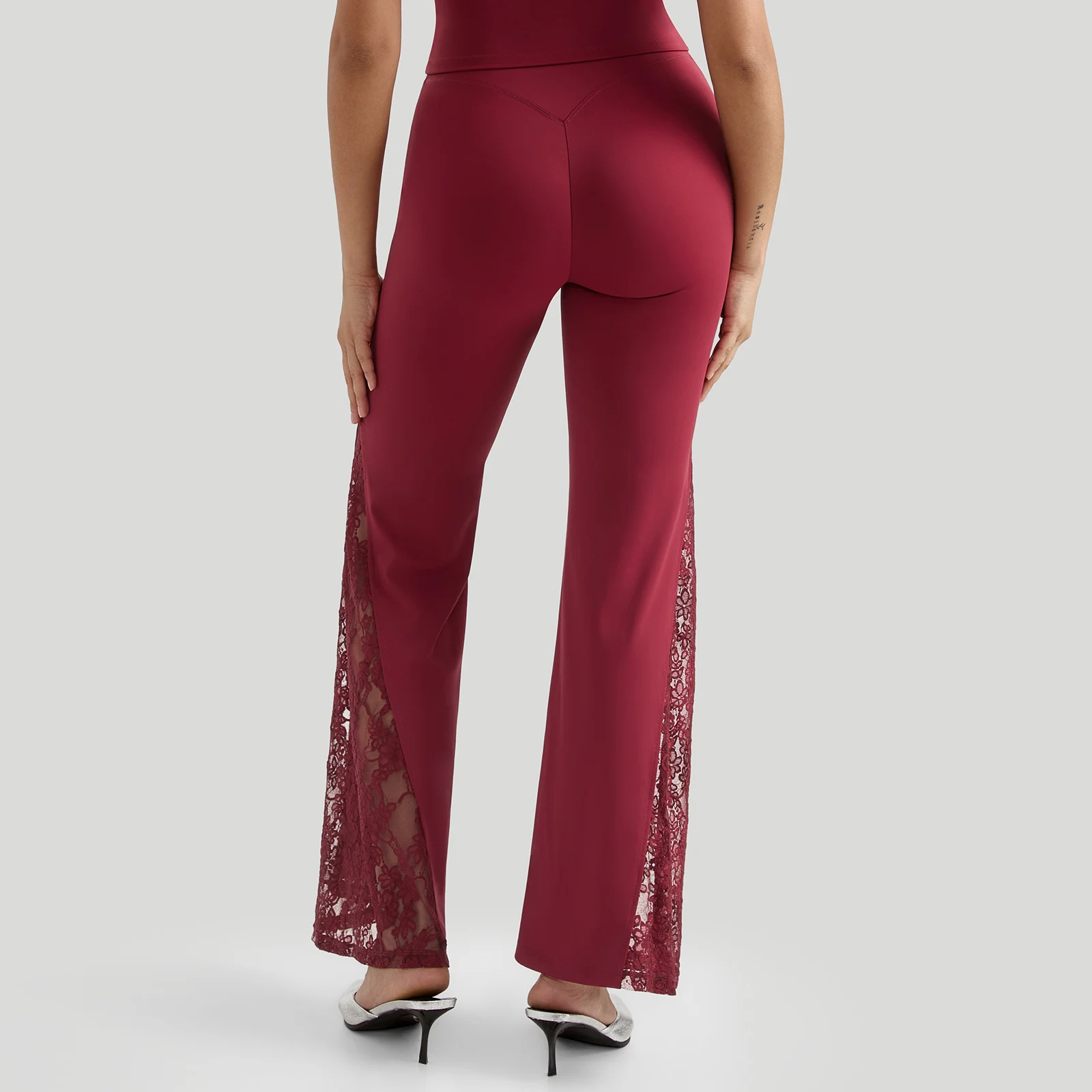 Women Punk Sexy See Through Lace Patchwork Flare Pants Streetwear High Waist Wid Leg Vintage Trousers Y2k Pants Female