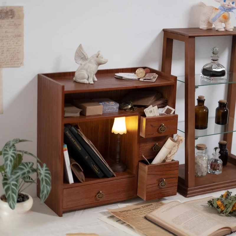 

Органайзер для туалетного столика из цельного дерева, многослойная витрина для ювелирных изделий, настольная полка для хранения, ящик для хранения парфюмерных книг для макияжа