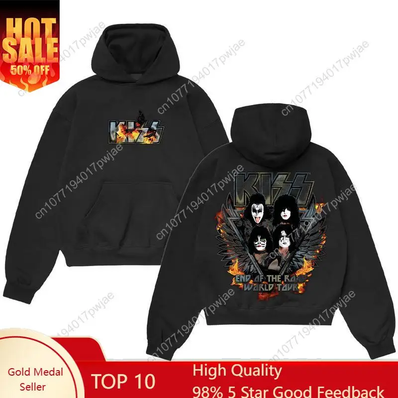 

M4M4U Kiss Music Hoodie, Unisex Oversized Streetwear, Gothic Rock Band Merch trendy Y2K Aesthetic Heavy Cotton Pullover, Graphic
