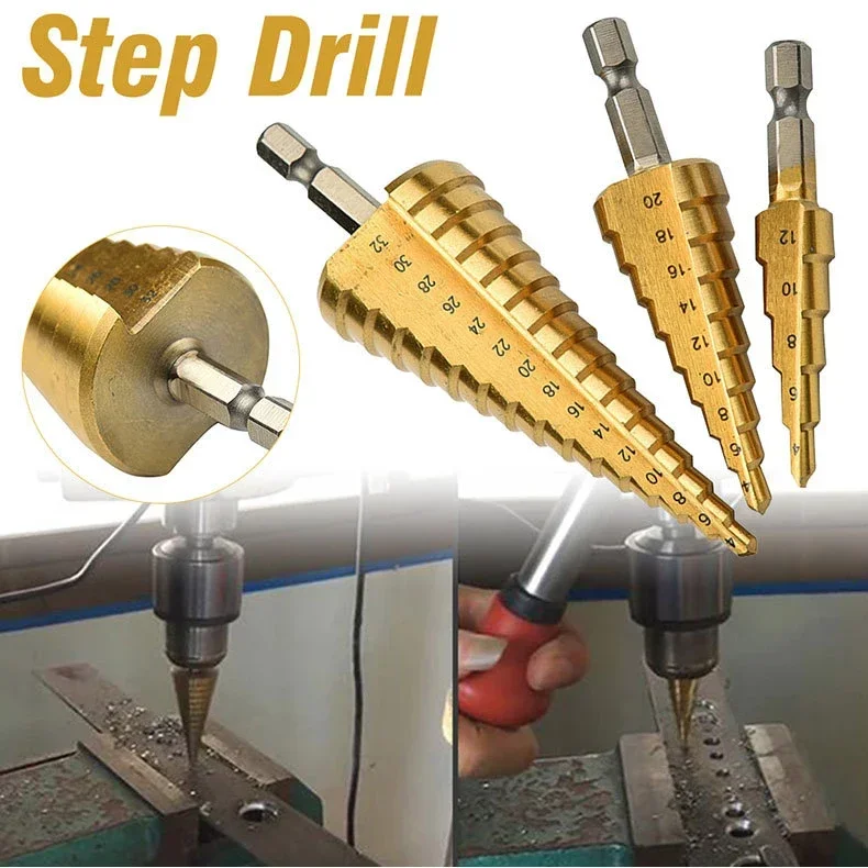 Hexagonal Handle Pagoda Drill Bit Titanium Plated Step Drill Reaming Tool Hole Opener Step Drill Set