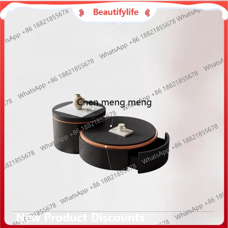 

Minimalist coffee table combination black creative living room home light luxury high-end round solid wood coffee table