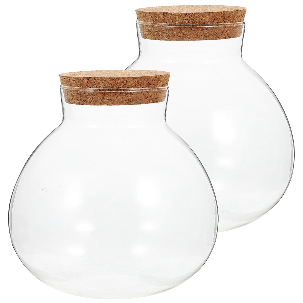 

2pcs Transparent Glass Ecological Bottle Round Microlandscape Jar Smooth Surface Diy Terrarium For Home Desktop Decor Moss Plant