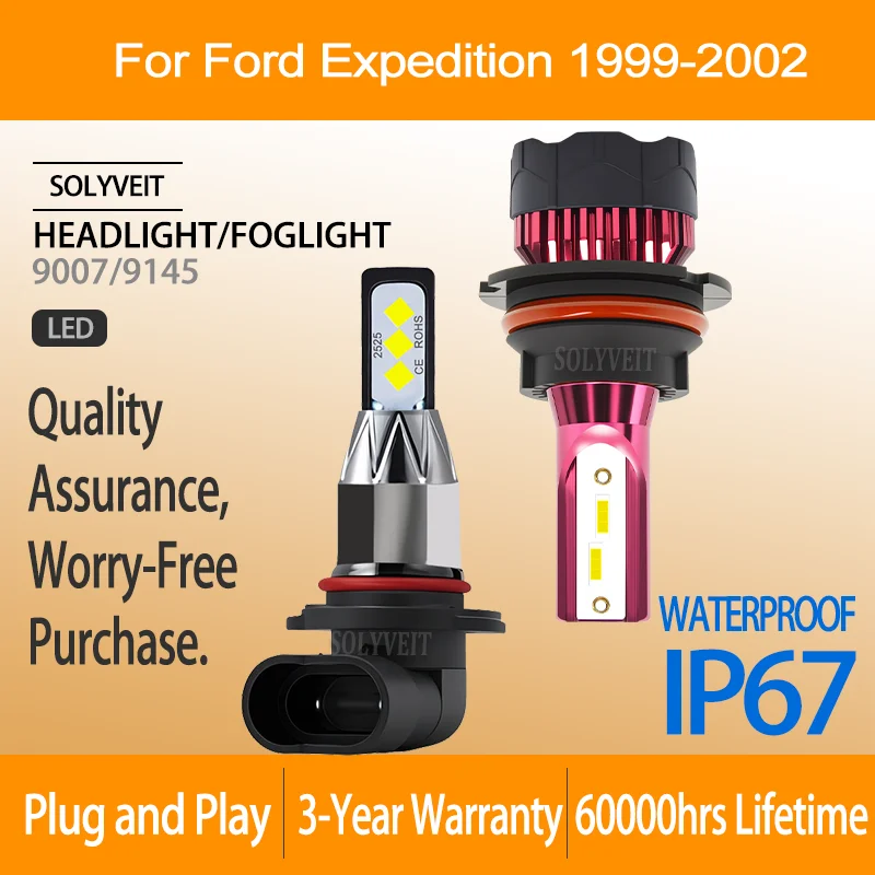 

waterproof Shockproof Design Enhanced Night Driving 9007 9145 LED HEADLIGHT FOGLIGHT For Ford Expedition 1999 2000 2001 2002
