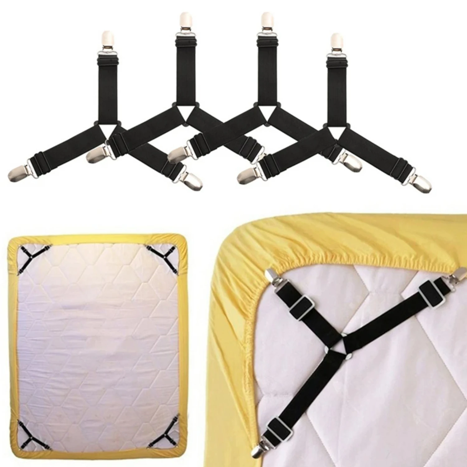 4Pcs Fastener Bed Sheet Clips Mattress Cover Blankets Holder  Textiles Organize Gadgets Elastic Bed Sheet Grippers Belt