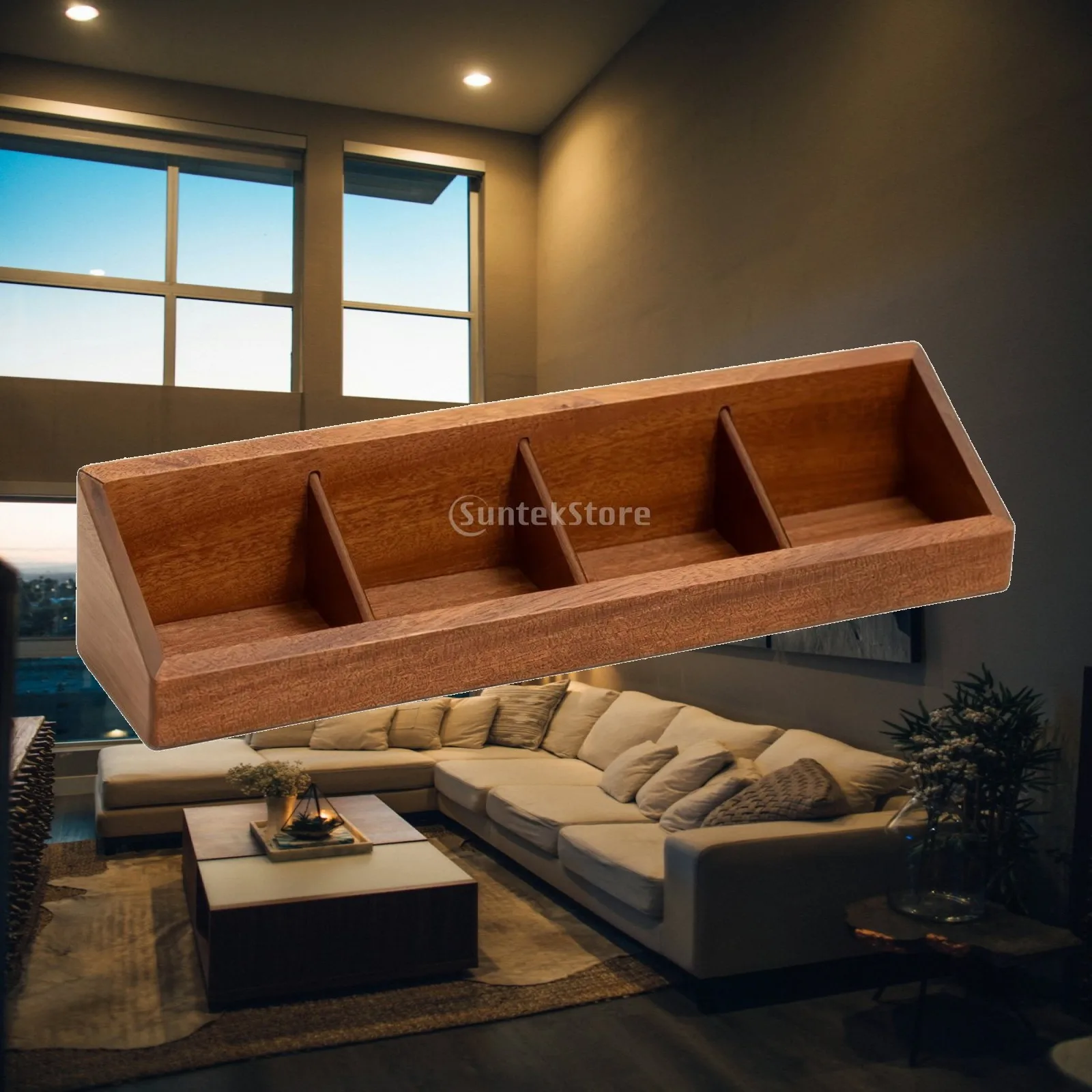 Organizer Box with Compartments Slanted Wooden Tray with Compartments Compartment Tray Compact for Desk, Reception Counter