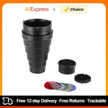 벌집 격자가있는 금속 원뿔 스누트, 컬러 필터 키트, 보웬스 마운트 스튜디오 스트로브, 모노라이트 사진 플래시 스누트, 5 개