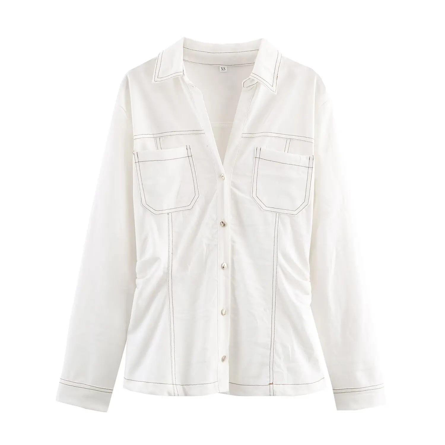 2025 New Women's Clothing: European and American Style Fashionable Long-Sleeved Slim-Fit Shirt with Lapel Collar and Pockets