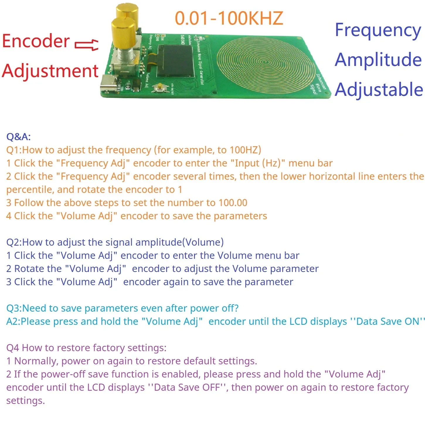 Mini Volume Frequency Continuously Adjustable LCD Encoder Adj 0.01-100kHz Ultra Low Schumann Resonances SR Signal Generator