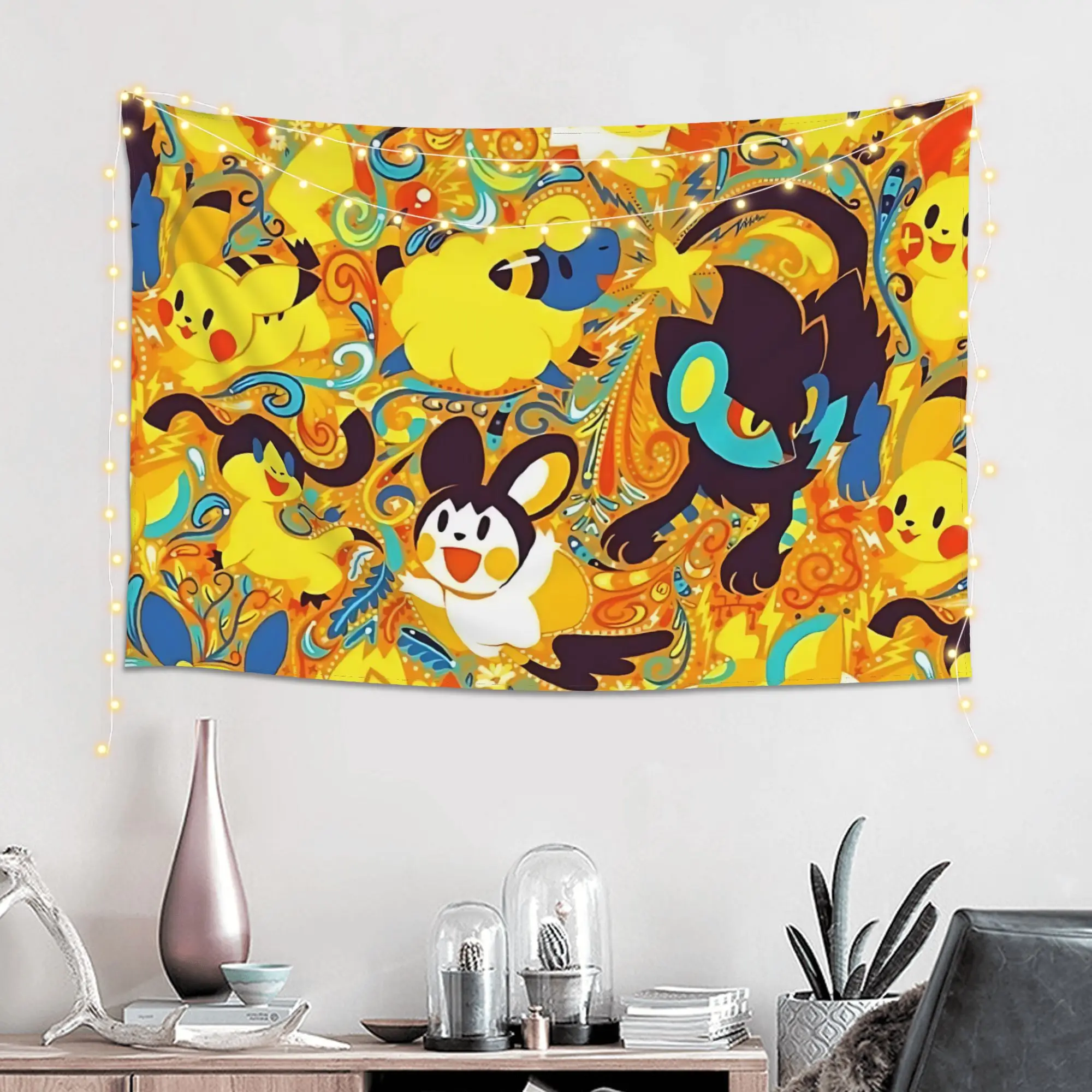 Cutecore Cartoon Pokemon Theme Tapestry Bedroom Decoration  Wall Hanging Blanket Tapestry Cool Stuff For Room