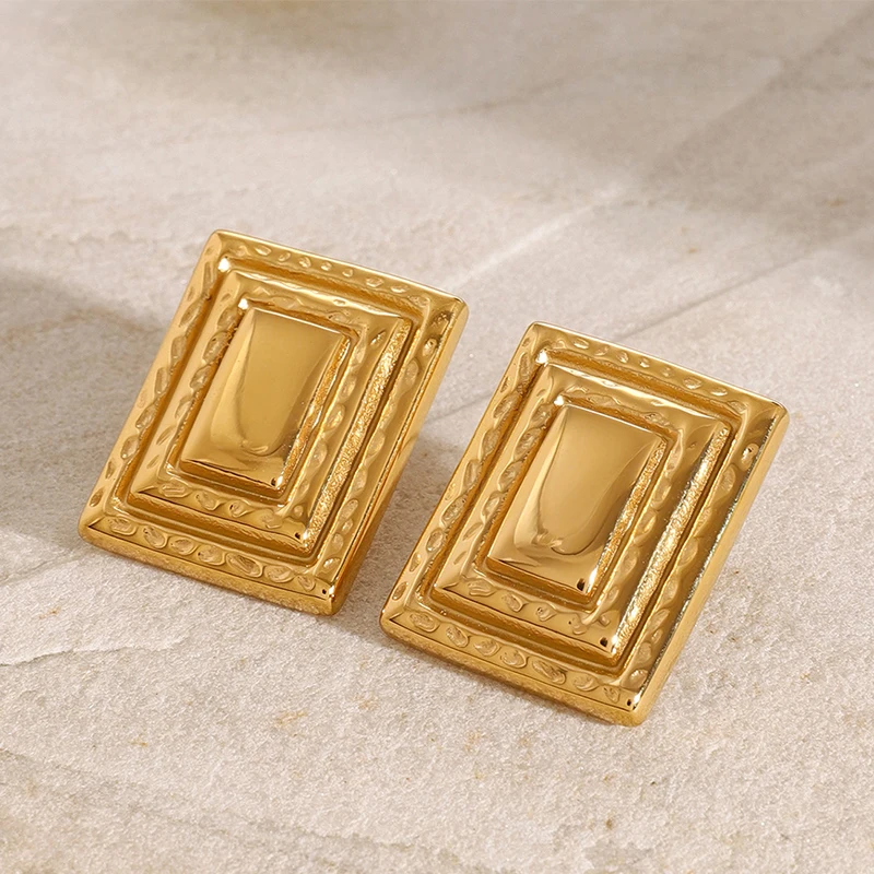 

PRISCA | Women Stainless Steel Rectangular Earring. Chic Modern Jewelry. 18k Gold. Popular